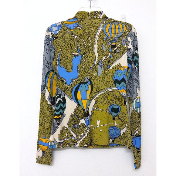 NWT Tory Burch Balloons In The Sky Print Top Blouse Mock Neck Hot Air Green 2 - Picture 6 of 11
